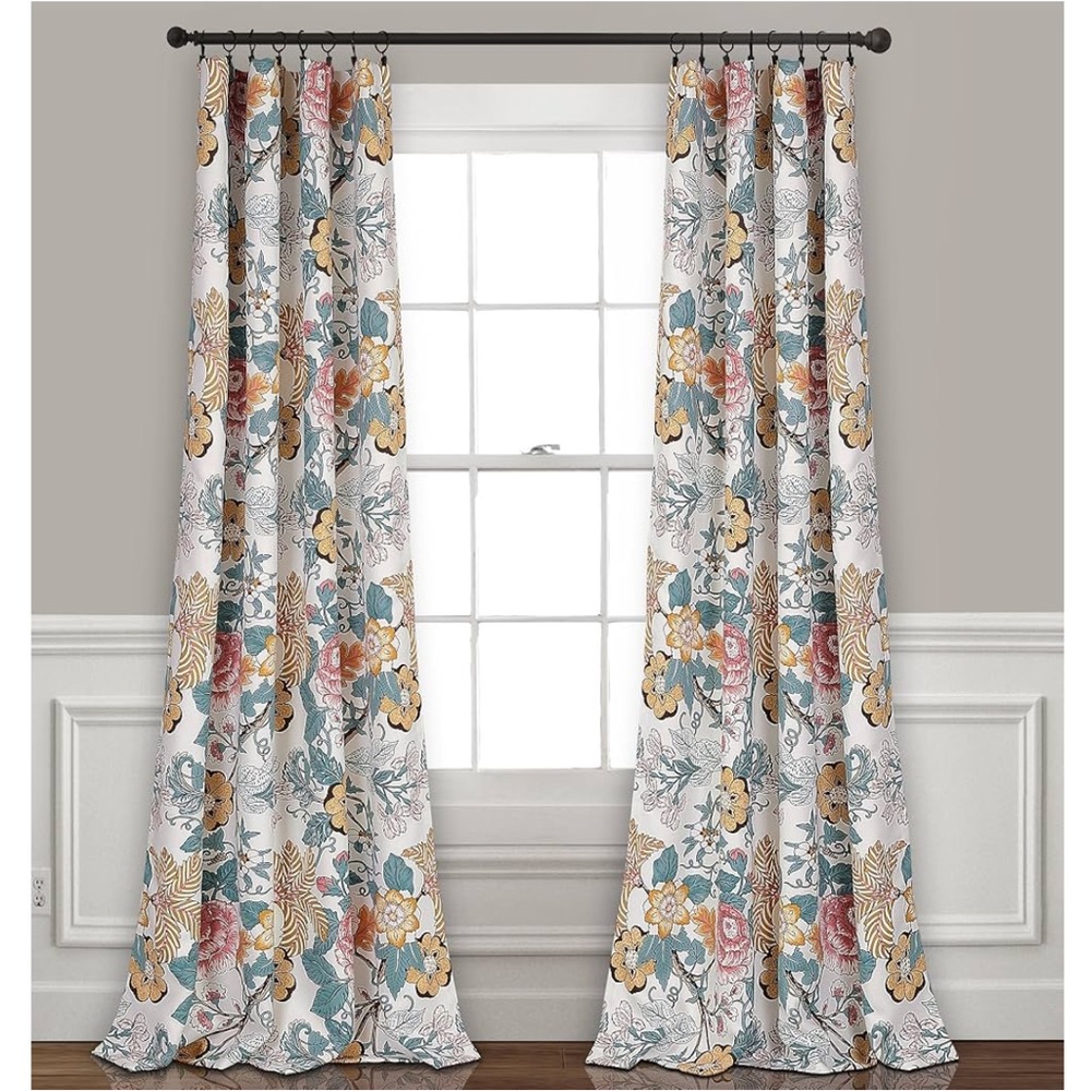Lush Decor Sydney Light Filtering Floral Curtain Panels   52x95 Blue Yellow #2
